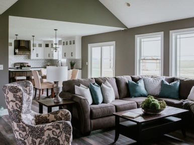 custom model home living room with furniture 