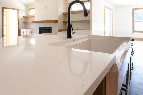 Capstone kitchen countertop, custom sink